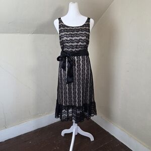 Milly New York Black Lace Backless Dress Silk Ribbon Waist‎ Sleeveless Size 6